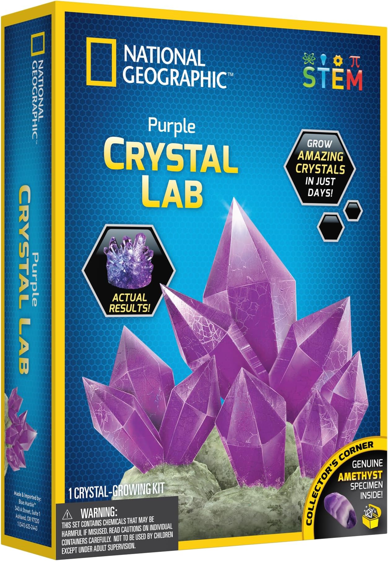 NATIONAL GEOGRAPHIC Purple Crystal Growing Lab - DIY Crystal Creation - Includes Real Amethyst Crystal Specimen