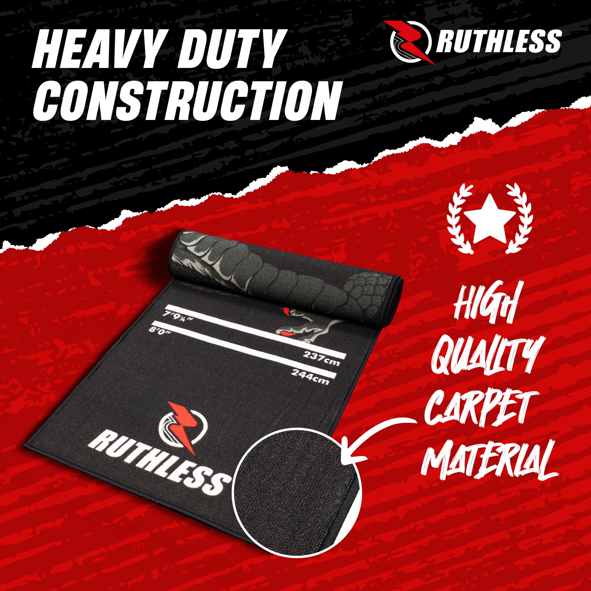 RUTHLESS Alfombrilla para Dardos | Alfombra Resistente Antideslizante Duradera para Suelo Negro