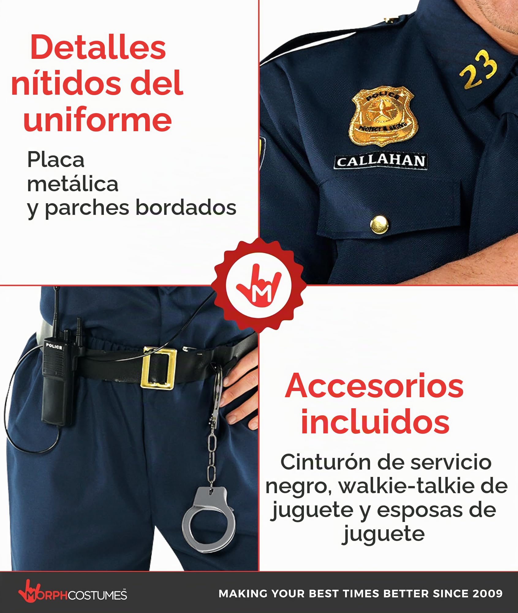 Morph Disfraz Policia Hombre Adulto, Traje Policia,Disfraces Policía, Disfraz Carnaval Hombre y Halloween