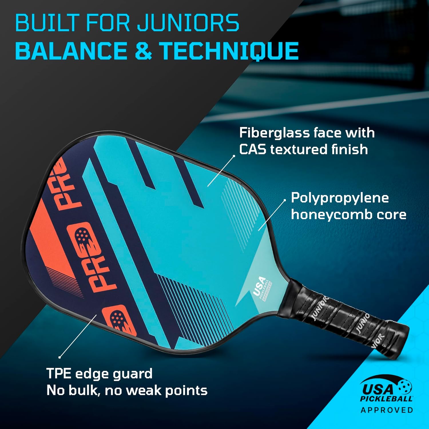 PicklePro Pickleball Paddles with Cover – Lightweight Fiberglass Pickleball Paddle for Kids, Youth & Beginners, Cushioned Grip, 13mm Honeycomb Core, Indoor & Outdoor Racket, USAP Approved - Image 3