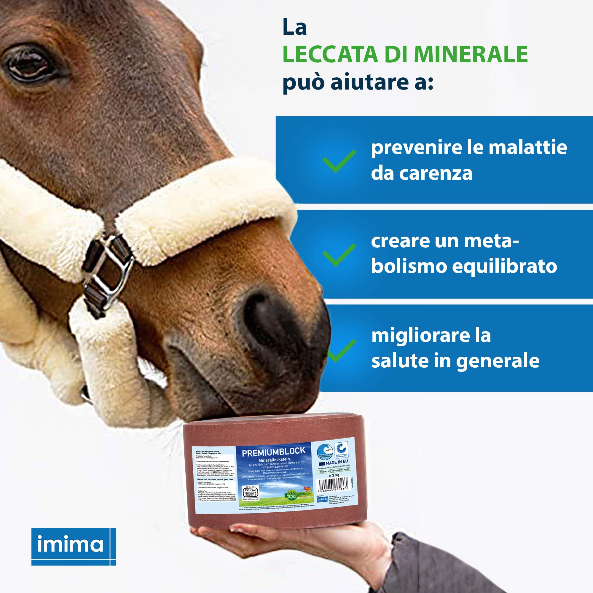 Mineral Lick Horse PREMIUMBLOCK Set di pietre saline 4 x 3 kg - Pietre saline per cavalli, pecore, capre, selvaggina e bovini - Pietra minerale per leccare il sale