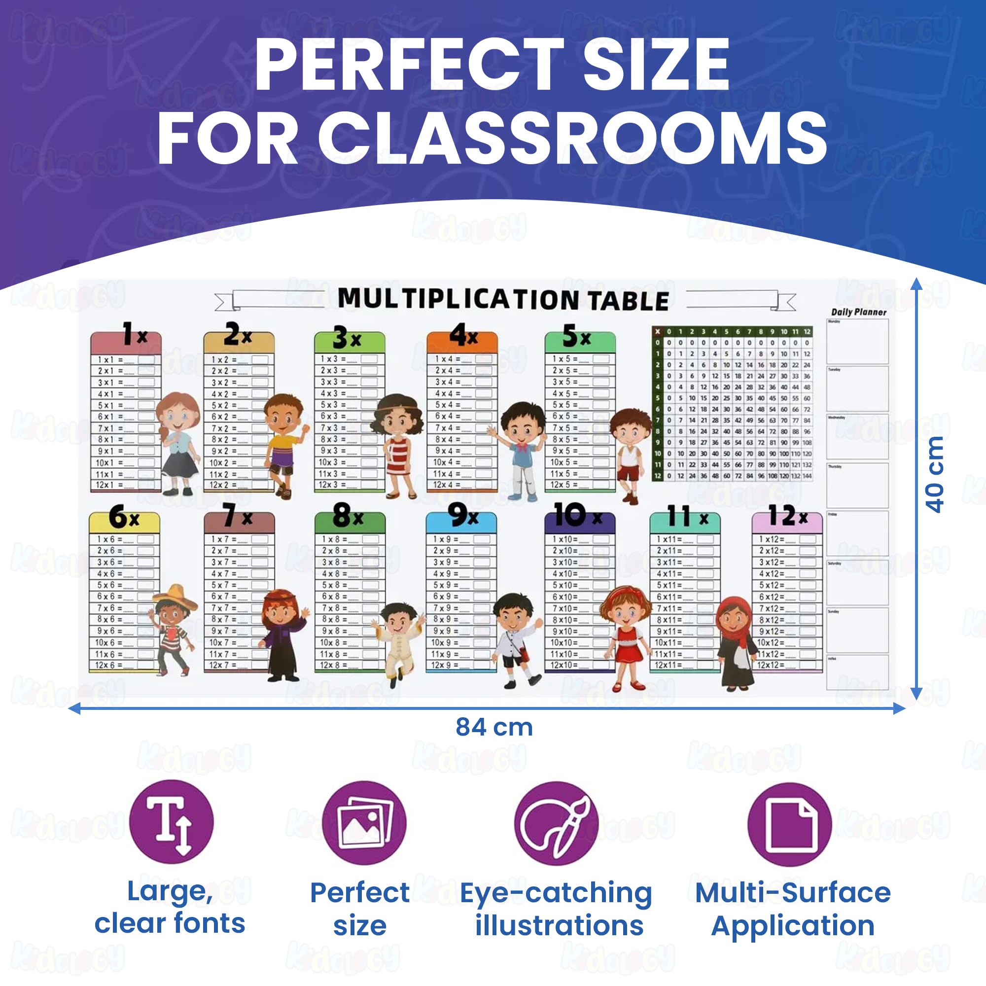 Kidology Multiplication Chart - Dry Erase Times Tables 1-12 -2
