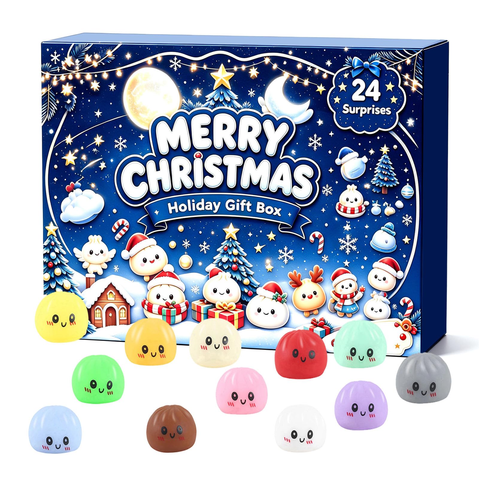 Christmas Advent Calendar 2026, 24 Days Dumpling Squishies Toys Countdown Calendar, Christmas Decor Mini Glitter Squishie Squeezy Toys，C