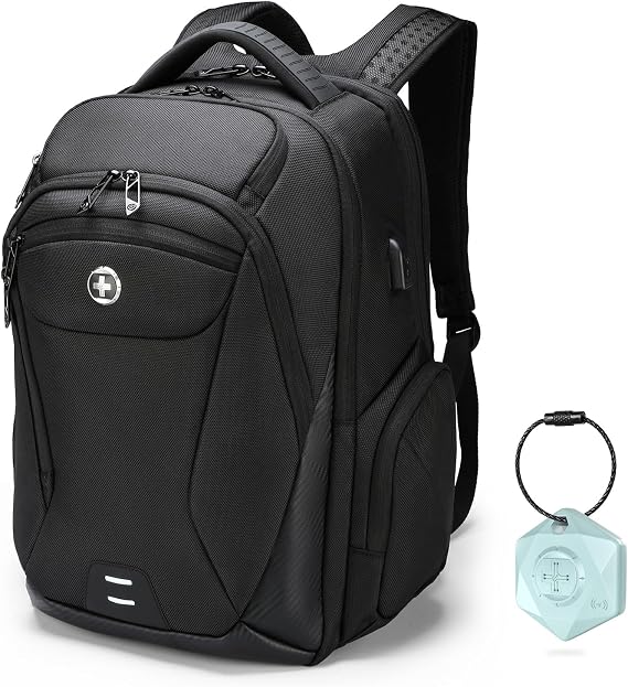 Swissdigital Design Men's Laptop Backpack with Apple Find My, Business Travel Backpack with USB Charging Port and RFID Protection Fits Laptops up to 15.6 Inch | SD1695BT013-01