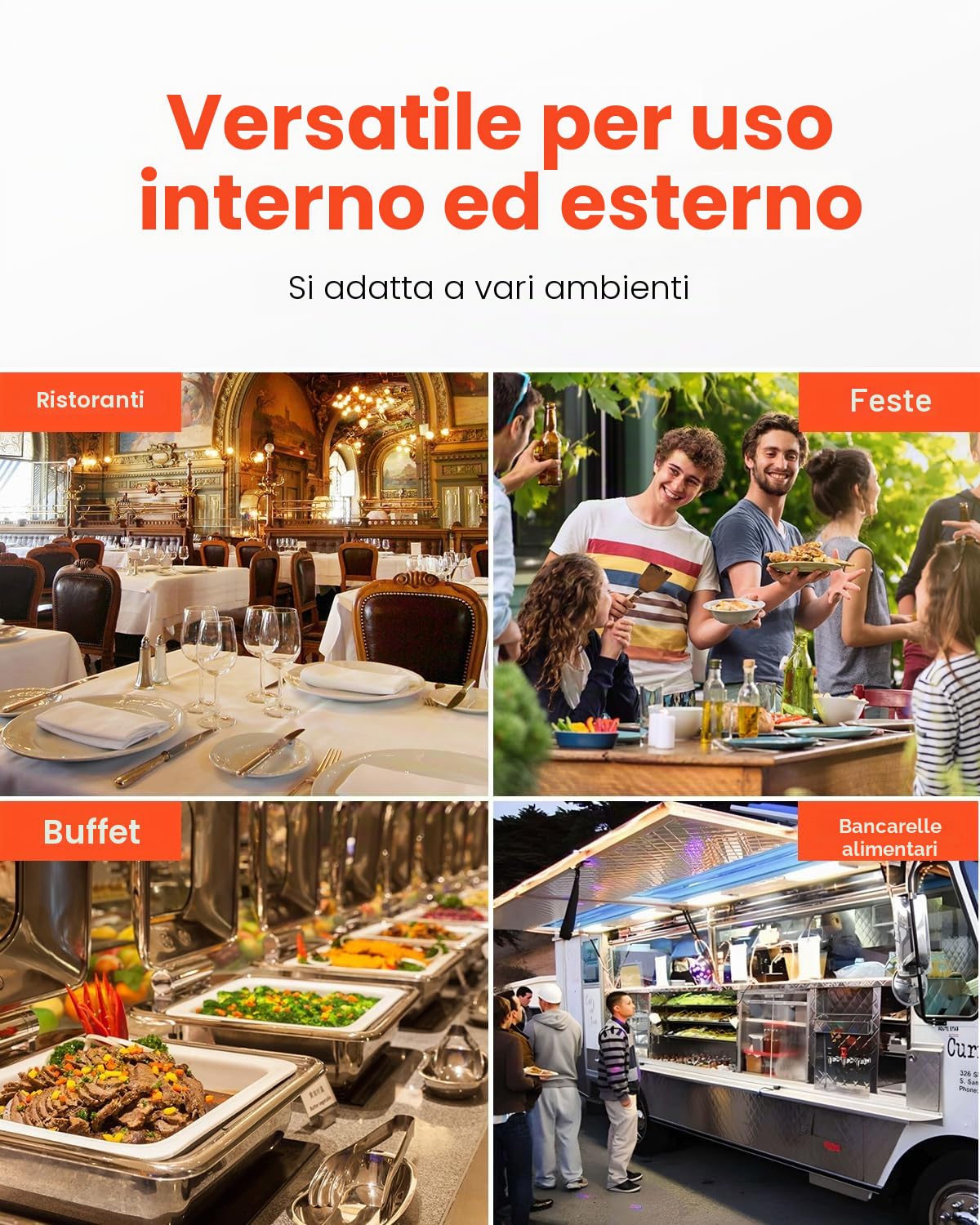 VEVOR Contenitore Espositivo per Servire Cibo da Banco, Vassoio per Servire Cibo in Acciaio Inox 4 Teglie, Espositore per Dispensatori di Condimenti a Buffet con 3 Contenitori per Congelatore