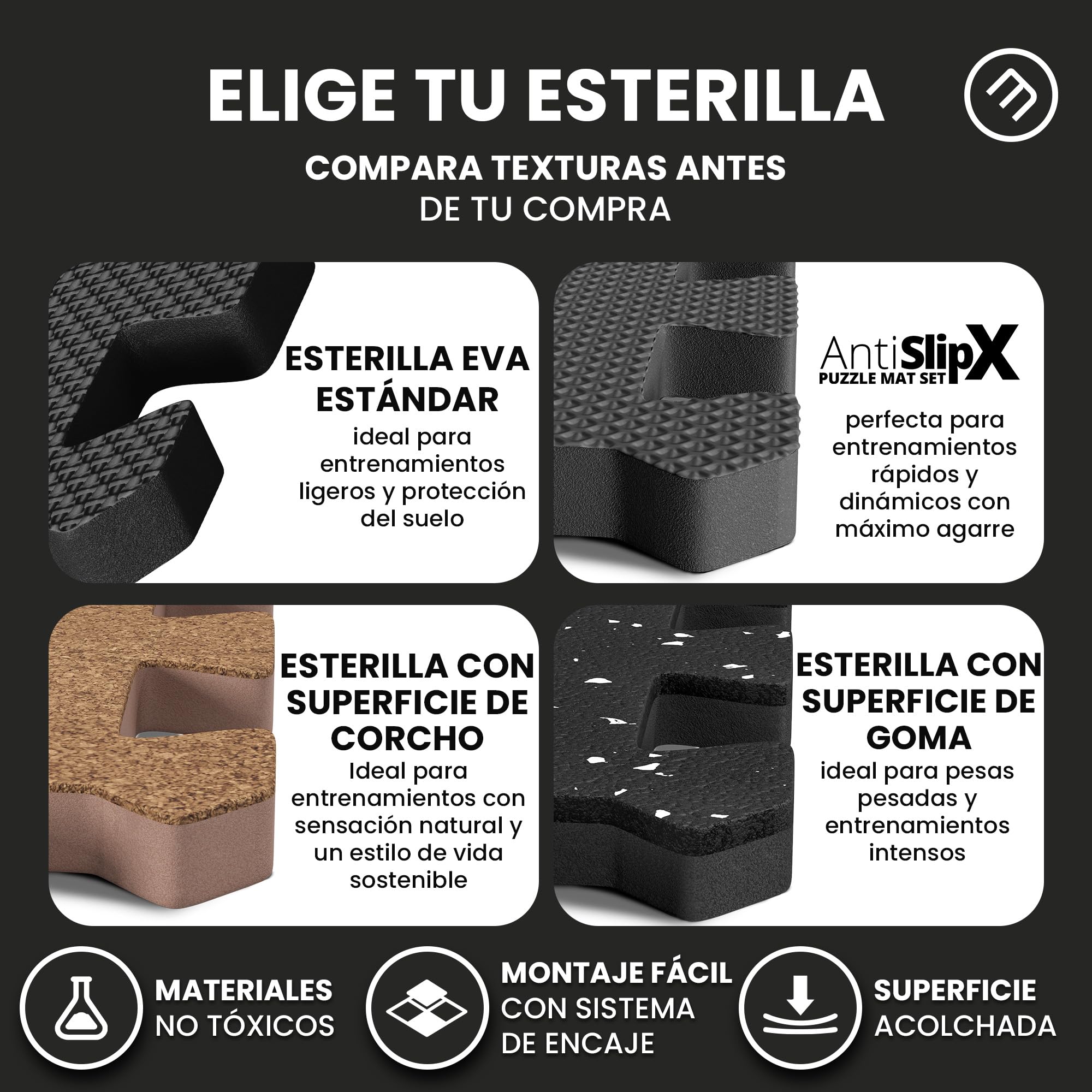 Esterilla Fitness Puzzle para Suelos de Gimnasio | Set de Protección Goma Espuma Losas Caucho para Máquinas de Deporte, Alfombrilla Protector Expandible Tatami Tapiz Alfombra Colchonetas Pesas Gym