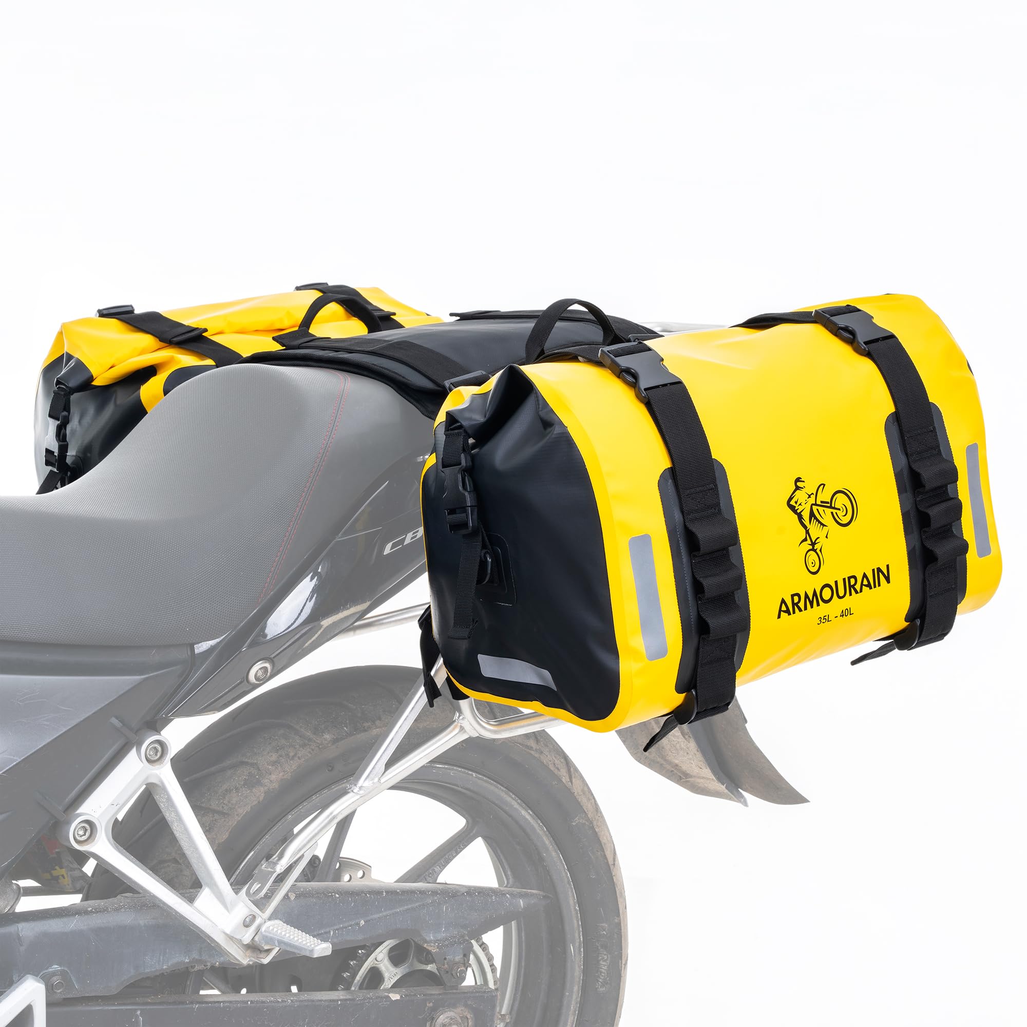 ARMOURIAN Bolsa para Sillín de Motocicleta de 70 l (35 l x 2) Bolsa para Asiento Trasero de Ciclismo para Equipo de Motocicleta (Amarillo)