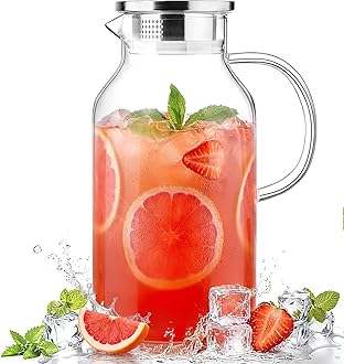 LUNA&MANTHA 1 Gallon Glass Pitcher with Lid and Spout, 128oz Water Pitcher with Handle for Fridge, Large Iced Tea Jug for Juice, Coffee, Sangria, Beverage, Borosilicate Glass Carafe Hot/Cold Drink