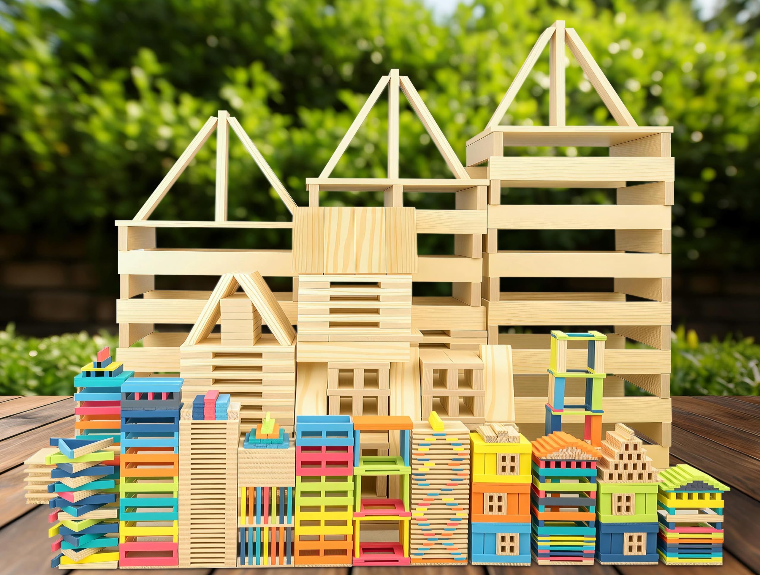 Premium 42 Pcs Jumbo Wooden Building Planks for Kids Ages 3‑12 – Large Natural Pine STEM Construction Kit, Open‑Ended Stacking Blocks for Gross Motor Skills & Sensory Play (9.8 inch, 19.8 lbs)