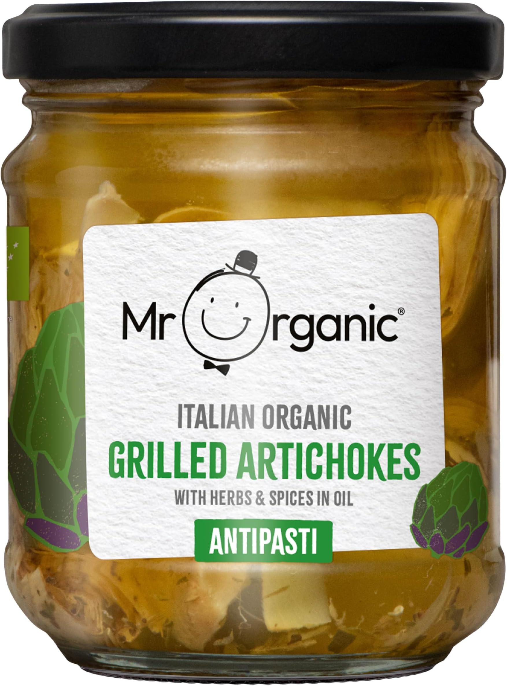 Organic Grilled Artichoke Antipasti 190g - Non GMO & Preservative Free - Gluten Free & Vegan - Made With Organic Artichokes - Pack of 1