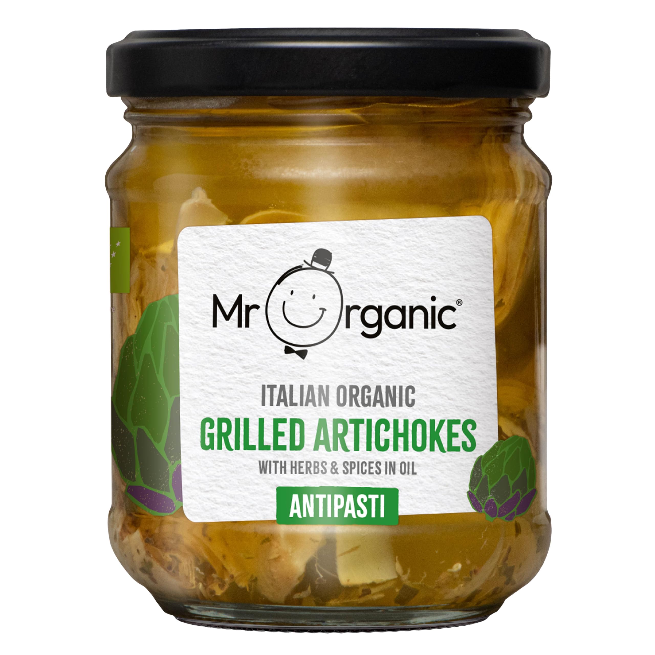 Organic Grilled Artichoke Antipasti 190g - Non GMO & Preservative Free - Gluten Free & Vegan - Made With Organic Artichokes - Pack of 1