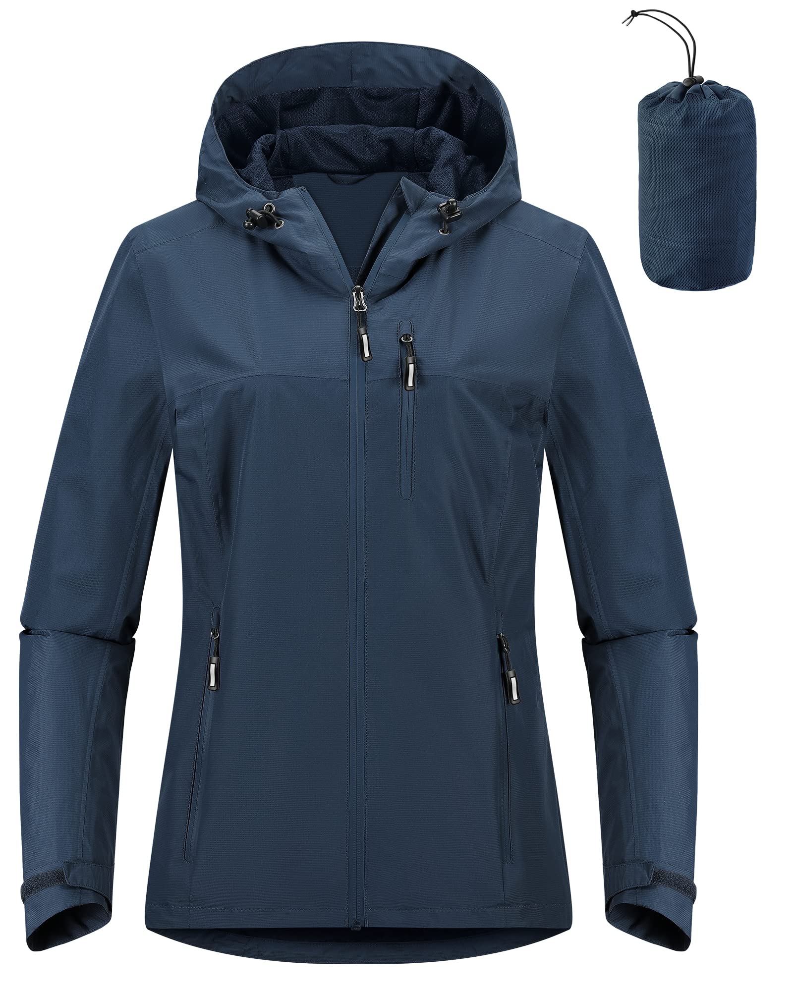 Outdoor Ventures Damen Regenjacke 10000MM Wasserdicht Leichte Gefüttert Packbar Sportjacke Funktionsjacke Atmungsaktiv Fahrrad Jacke mit Kapuze