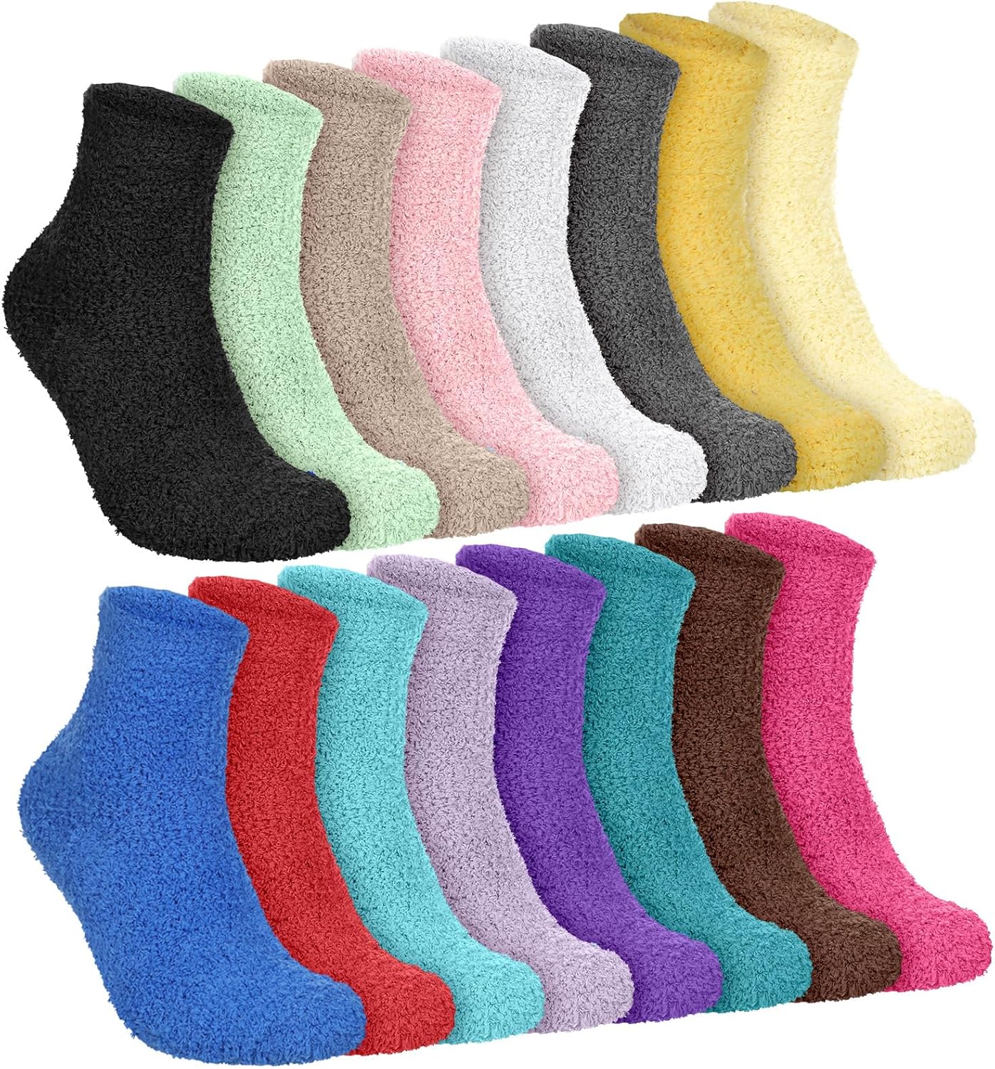 16 Pairs Fuzzy Socks for Women, Soft Microfiber Colorful Plush Warm Slipper Socks, Non Skid Cozy Crew Sock to Fits Shoe Size 4-10
