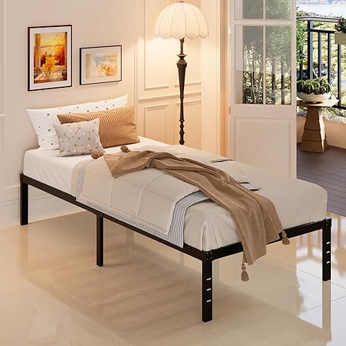 Miniatura 7 de Marco de Cama de Plataforma de Metal Individual XL de 16 Pulgadas Soporta Hasta 2500 Libras, No Se Necesita Somier, Fácil Montaje, Sin Ruido, Negro