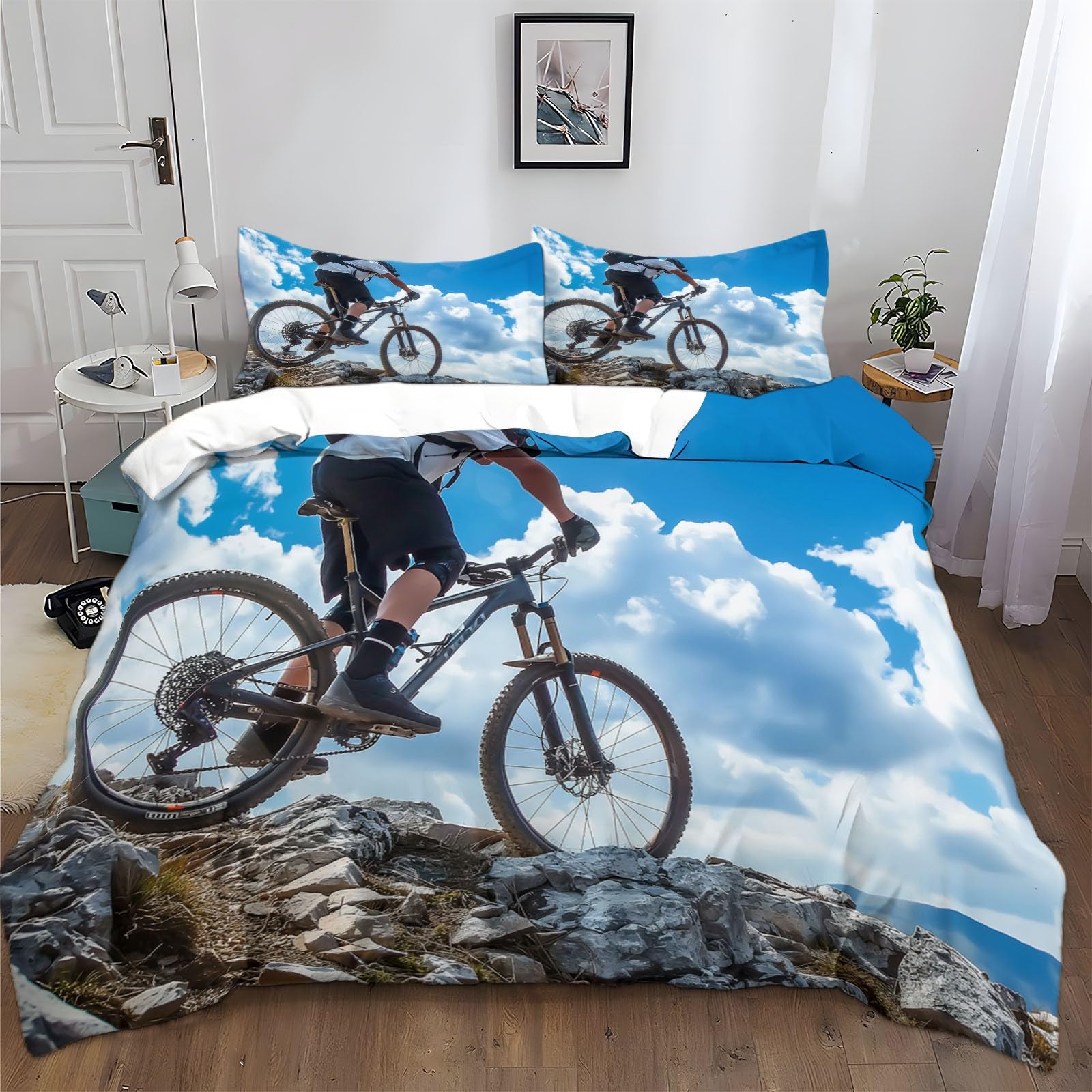 Housse de couette cyclisme confortable et facile à laver pour lit double de sportif