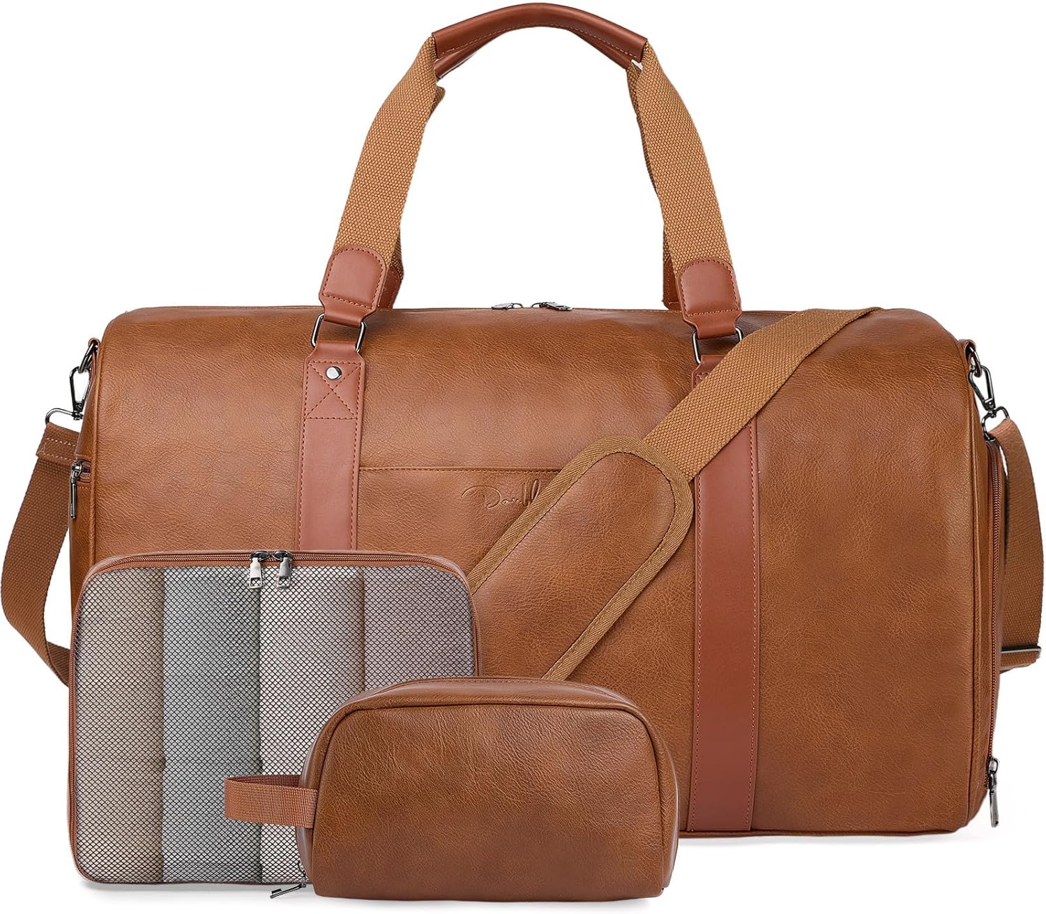 3-in-1 Leather Duffle Bag for Travel with Toiletry Bag and Shoe Compartment, Weekender Overnight Gym Bag for Men Women, Carry On Bag Fits 21 Inch Laptop - Image 10