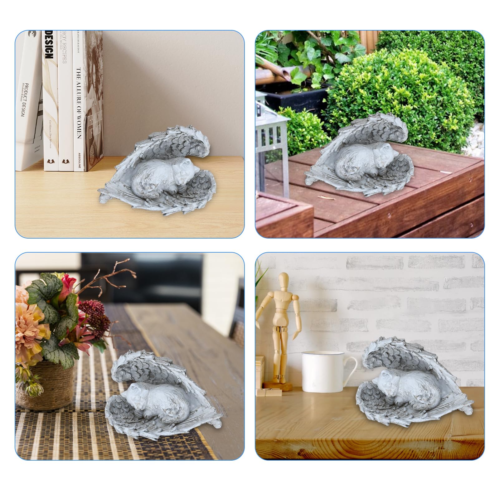 Dokeno Estatua Conmemorativa de Gato para Mascotas, Estatua de Ángel para Gato en Resina, Gato Durmiendo en Alas de Ángel Estatua de Tributo, Ángel Pet Memorial Tumba Marcador