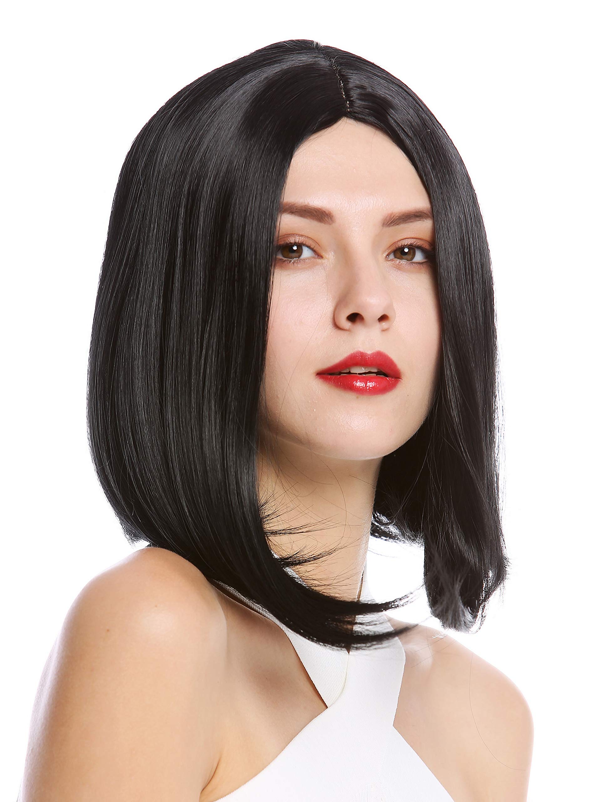 WIG ME UP Damenperücke 'Longbob' – Schulterlang, Glatt, Tiefschwarz – Mit Mittelscheitel & Kopfhautimitat – Größe Verstellbar Bis 60 Cm