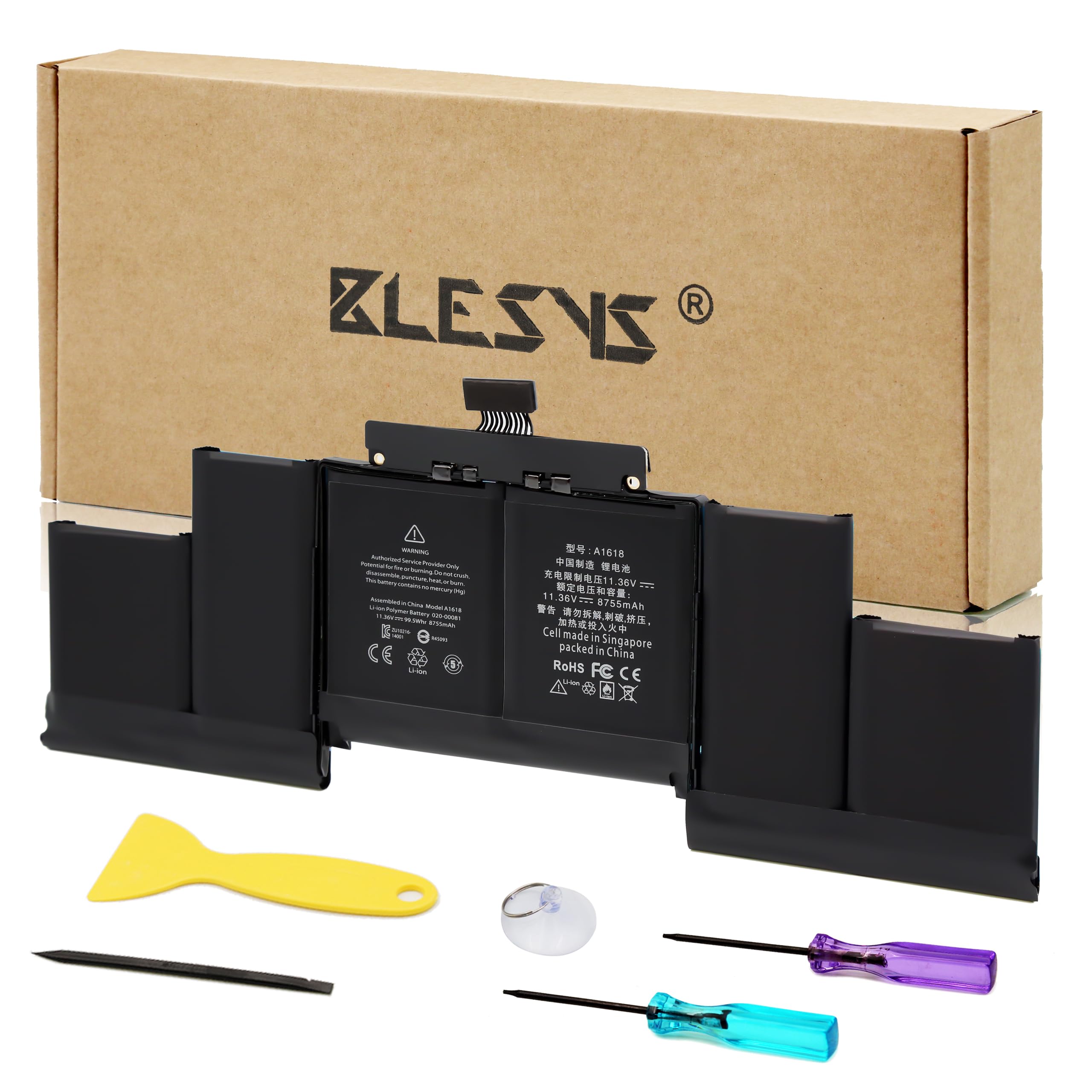 BLESYS A1618 Batteria di ricambio per MacBook Pro 15" Retina A1398 (Fine 2013 Metà 2014 2015) Serie Notebook Battery Adatto A1494 [11.36V 8755mAh/99.5Wh]