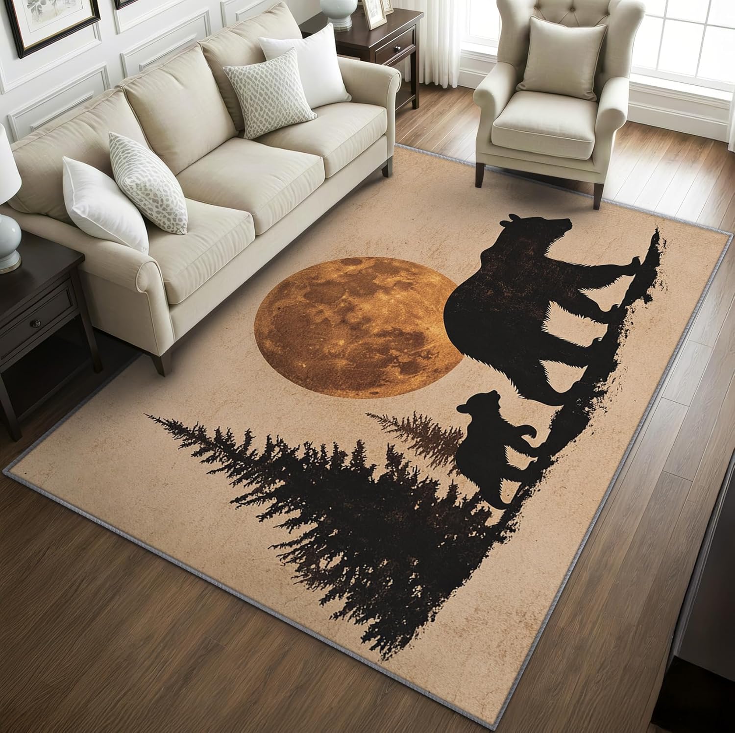 Brown Bear Rugs for Living Room - 2x3 ft, Wildlife Rug, Forest Cabin Animal Area Rug, Wild Animal Washable Door Mat for Entryway, Kitchen, Lodge Bear Home Decor & Gifts