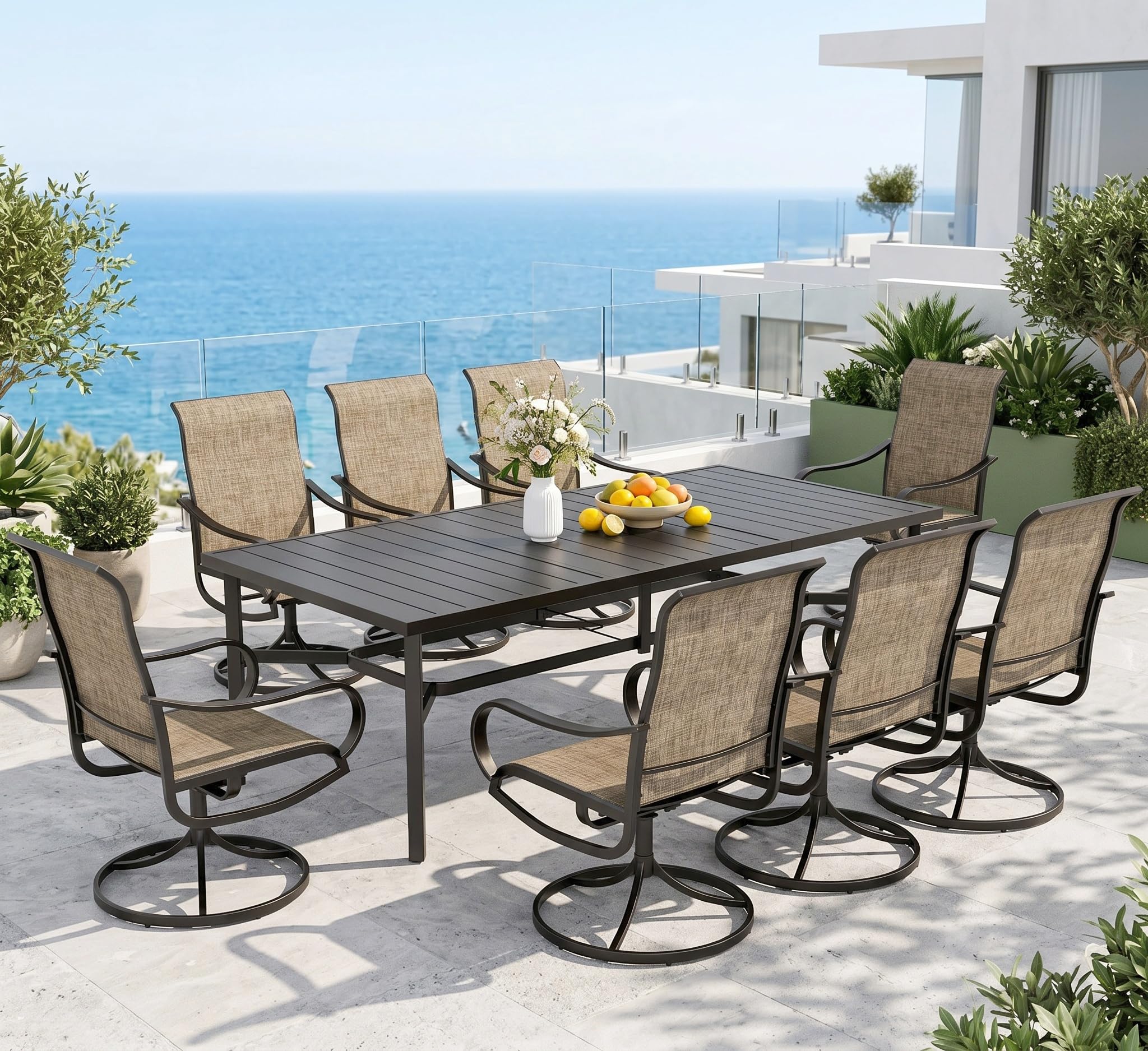 Sophia &amp; William Outdoor Dining Set for 8 w/Swivel Mesh Chairs, Brown