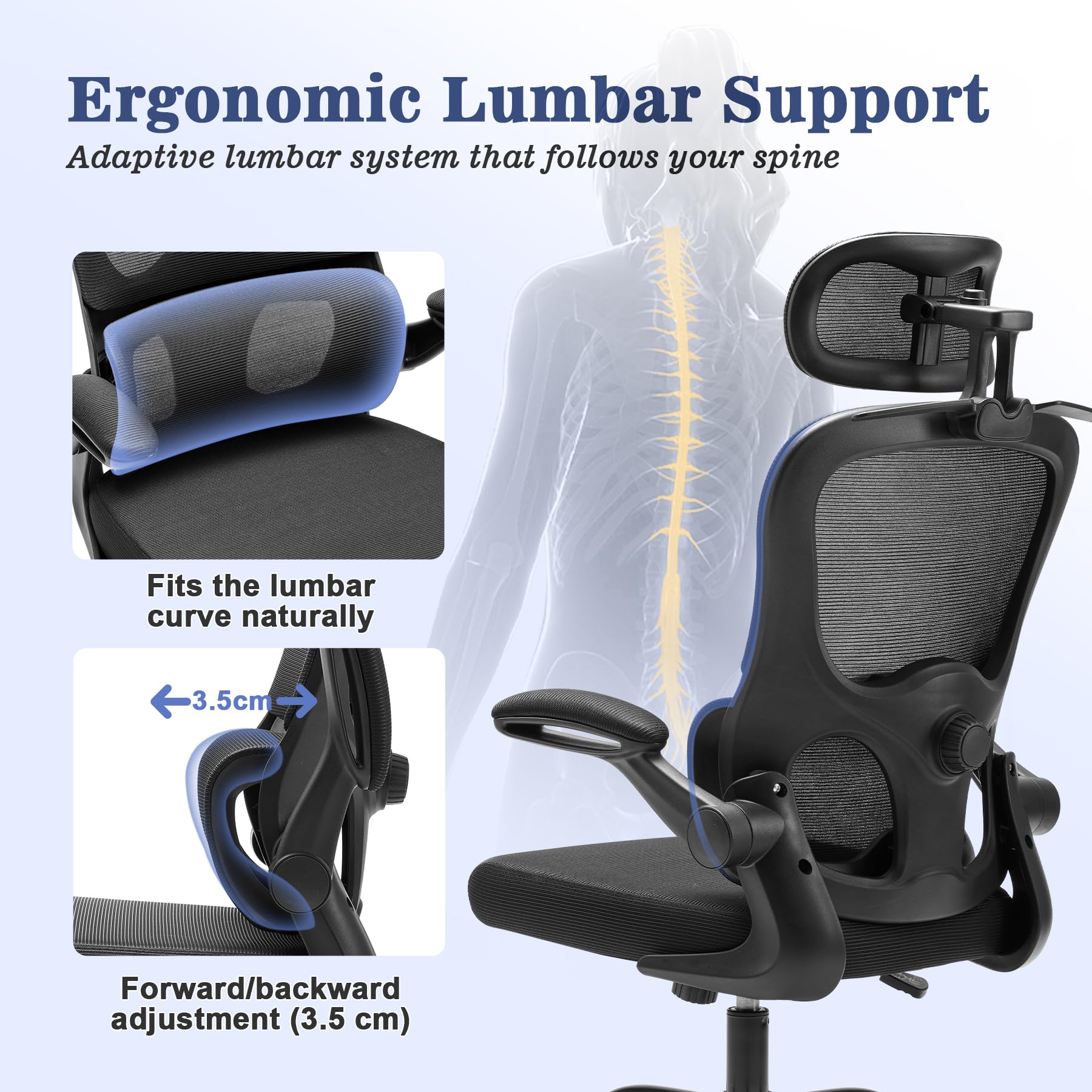 Magic Life Chaise de Bureau Ergonomique Coussin Rebondissant Haute Densité Confortable Respirante Travail Domicile Bureau Noir