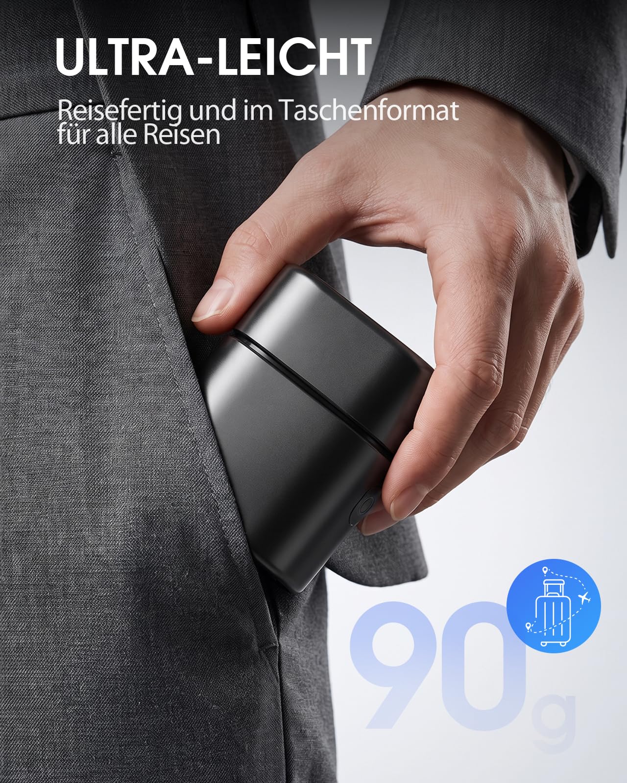 Haokoo Elektrorasierer Herren – Mini Taschenformat Reise Rasierer | 0,05 mm Folienrasierer für sanfte Rasur, IPX7-wasserdicht, 90 Min. Akku, selbststehend, USB-C-Ladung für Büro, Reise & Alltag