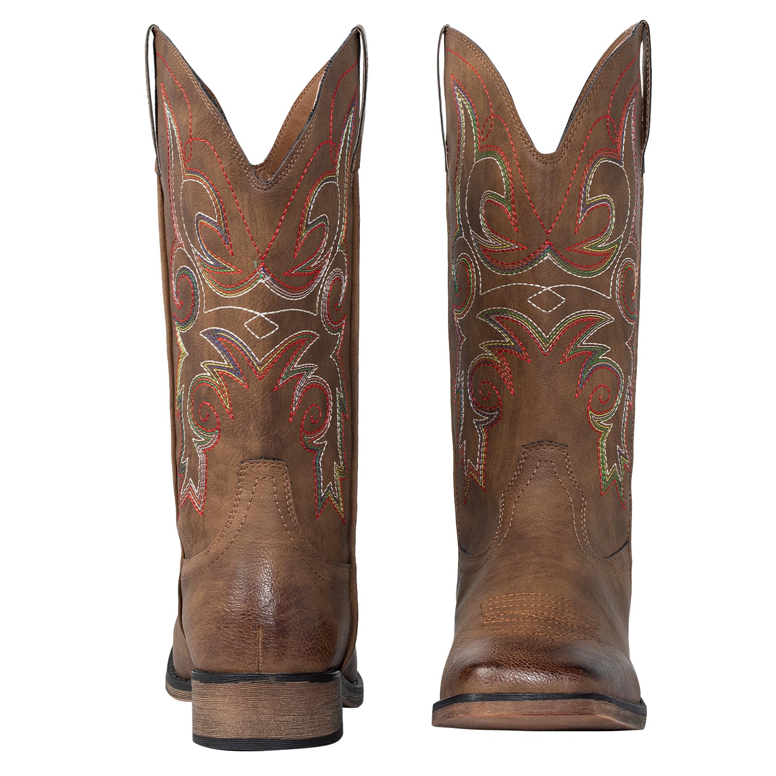 SheSole Damen Cowboystiefel Mit Blockabsatz Eckige Zehenkappe Frauen Western Boots