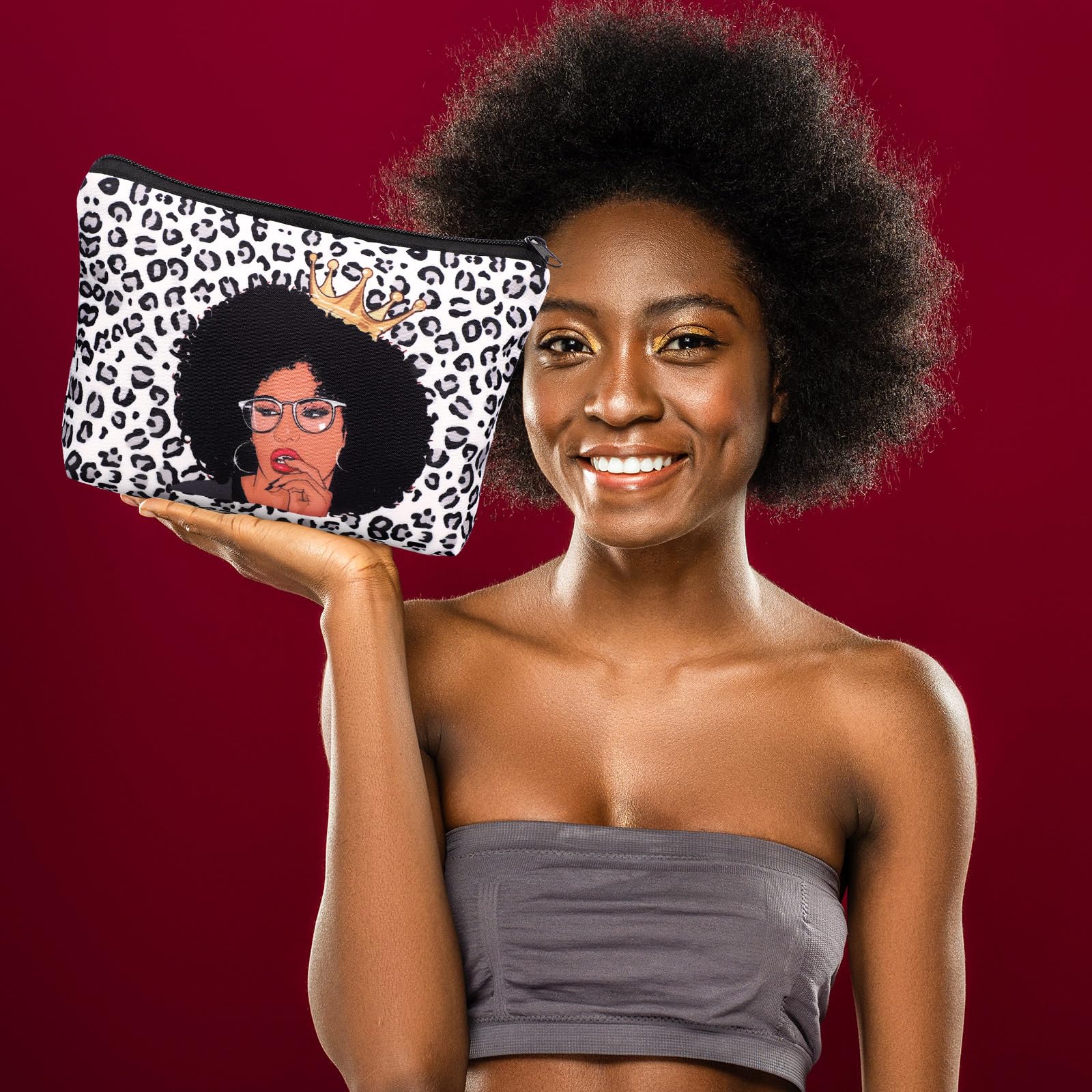 Sweetude 30 Pcs Black Women Cosmetic Bags African American Makeup Bag Reusable Canvas Toiletry Bag Zipper Pouches for Purse Afro Travel Organizer Toiletries Accessories Inspirational Gift