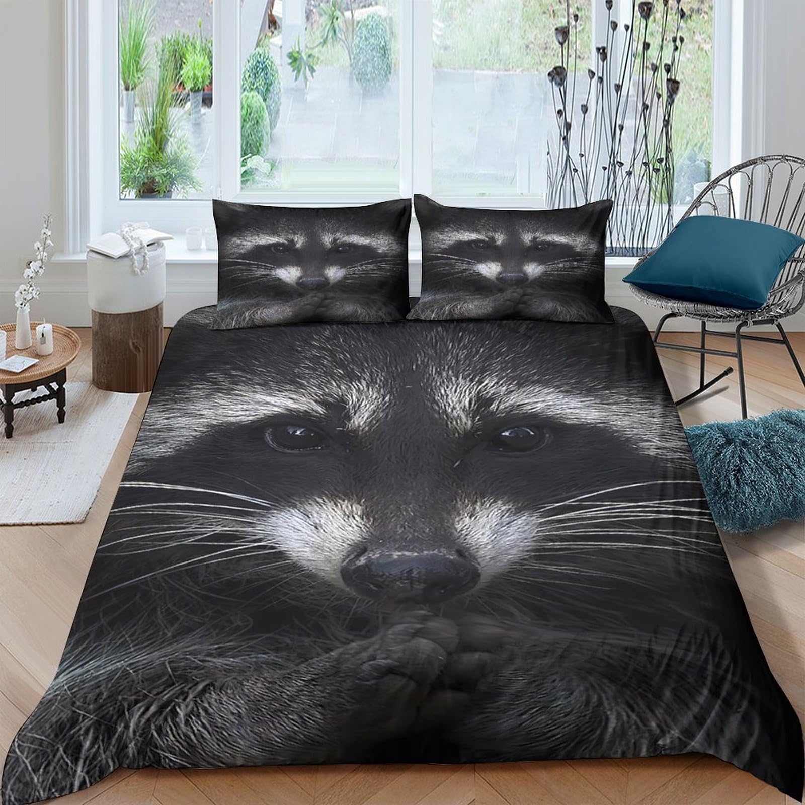 Ctjqhvkz Style-6 3D Printed Raccoon Face Fitted Sheet Microfiber Soft Anti-Slip Bed Sheet For Bedroom Guest Room Decoration Single（135X200cm）