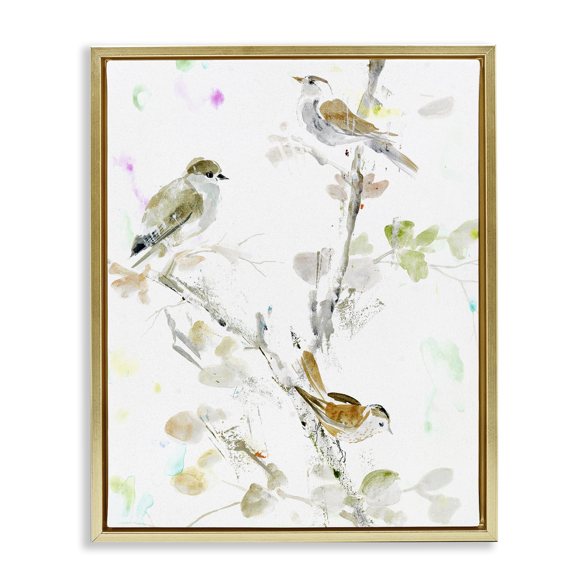 Stupell Industries 'Delicate Feathers Trio', Floating Frame Canvas Art, Gold, 17 x 21 Inches, Easy to Hang and Sturdy, Made in USA, by Lorenzo Collective