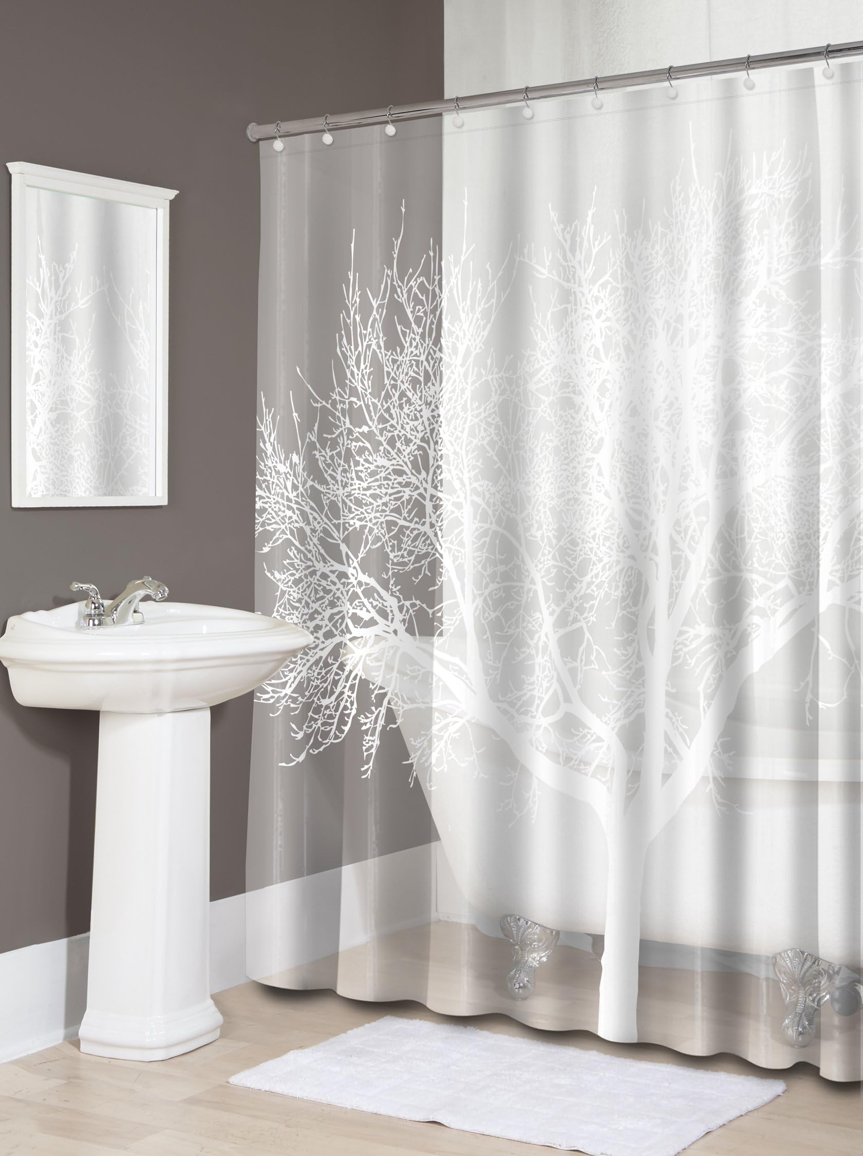 Splash Home Pearl Tree Peva 4Gauge Shower Liner, For Bathroom And Bathtub, No Chemical Smell, Waterproof Curtains With 12 Rustproof Metal Grommet Holes 70W X 72H Inch