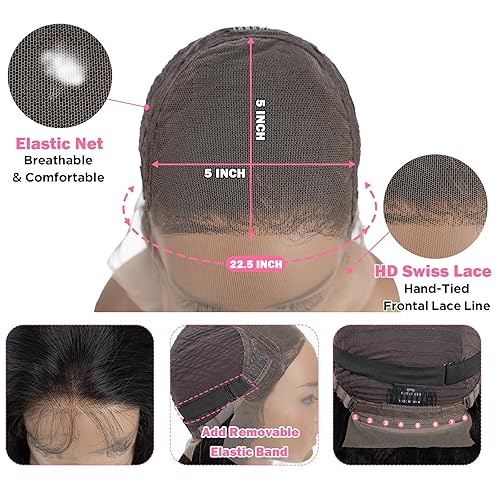 Miniatura 5 de Pelucas con cierre de encaje HD de 5 x 5, pelucas de cabello humano ondulado con encaje frontal para mujeres negras, 100% cabello humano virgen