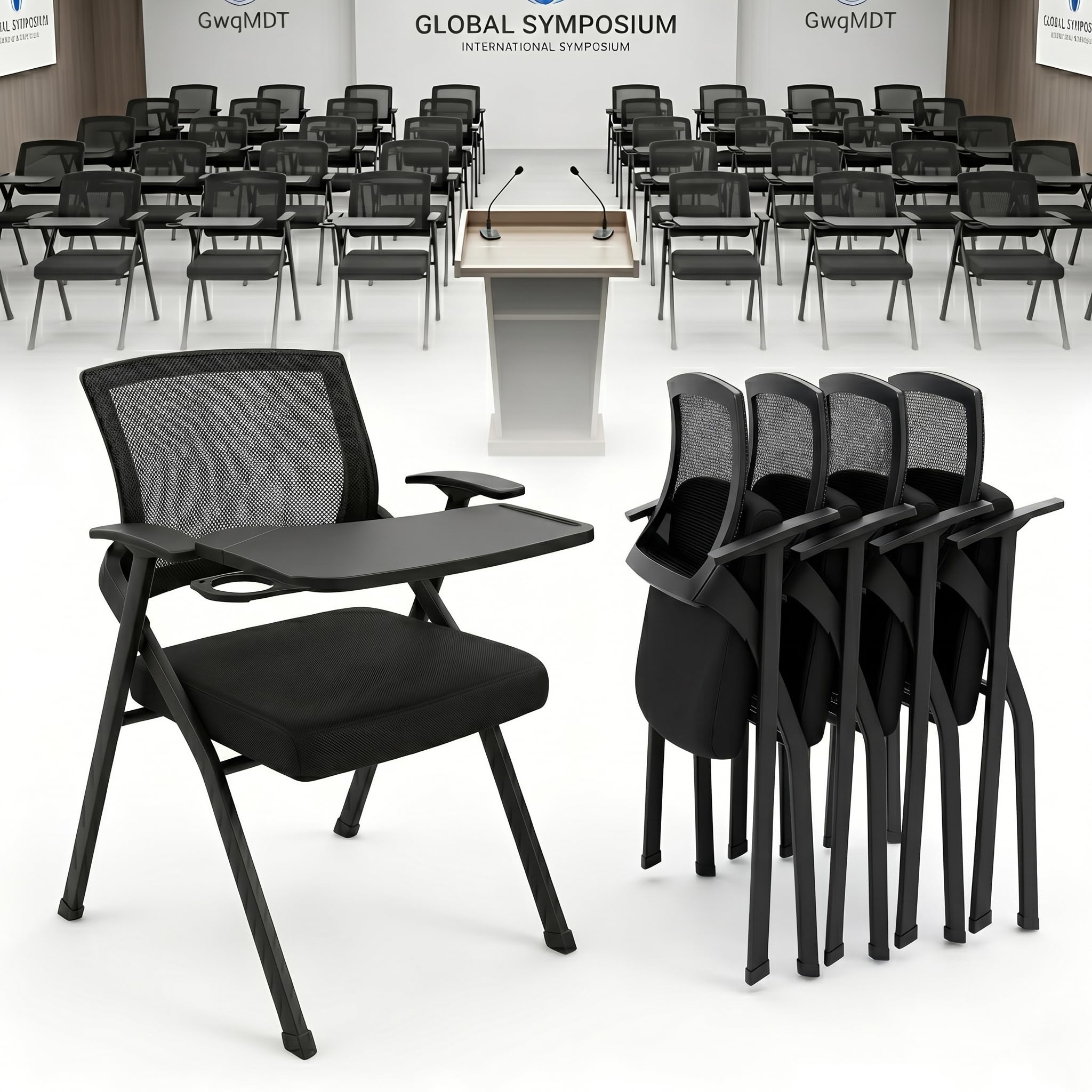 8 Pack Folding Training Chair with Desk Attached, Nesting Conference Chairs