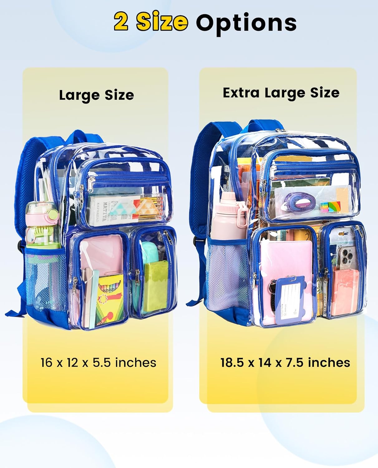Vorspack Clear Backpack Heavy Duty - Extra Large Clear Bookbag Transparent See Through Backpacks for College Work Festival - Blue