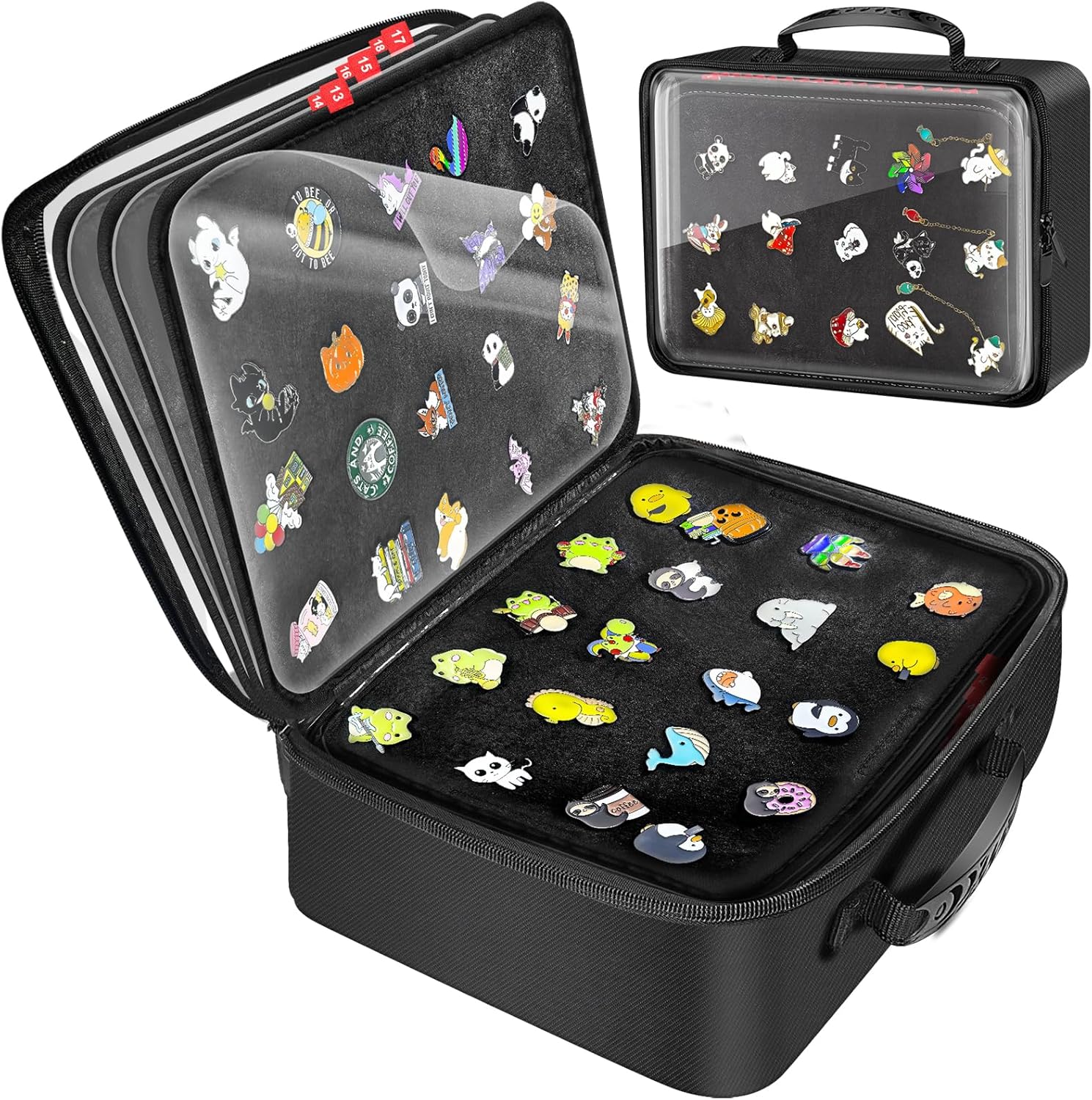 Enamel Pin Display Book, 18 Page Portable Pin Trading Book, EVA Hard Shell Pin Storage Organizer, Pin Display Bag For Various Sizes Of Pins, Sports Medals, Brooches And Earrings