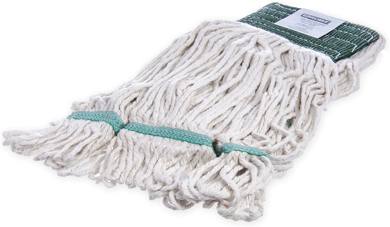 SPARTA 369551B00 Cotton Mop Head, Loop-Ended, 5 Inch Color-Coded Green Headhand for Organized Cleaning, Medium - 36 Inches Long, White with Green Band, (Pack of 12)