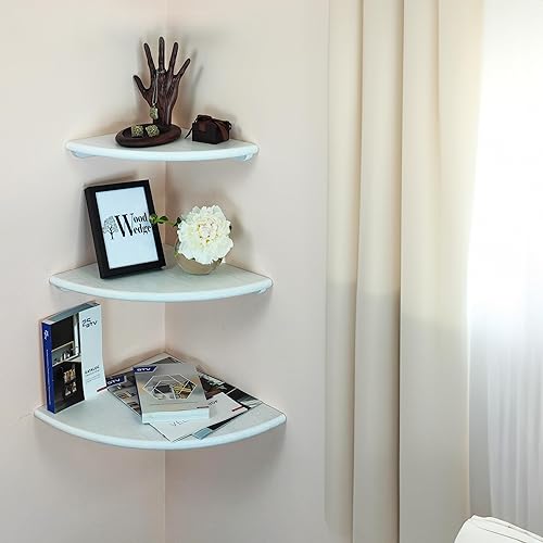 Miniatura 2 de Wood Wedge Estante esquinero flotante rústico, organizador de almacenamiento para accesorios de TV, altavoz, caja de cable, para baño, cocina, sala