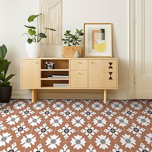 Alwayspon Suelo de vinilo, retro rosa oscuro autoadhesivo adhesivo en azulejos de transferencia para baño, cocina, salpicaduras, azulejos de vinilo