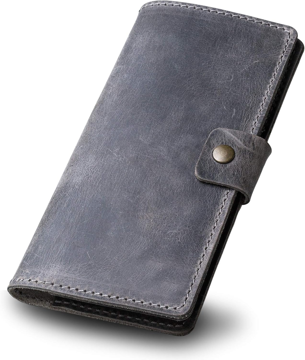 PEGAI Handmade Minimalist Design Checkbook Cover | 100% Distressed Full Grain Horse Leather Checkbook Wallet | Business Checkbook Binder | Clark (Rock)