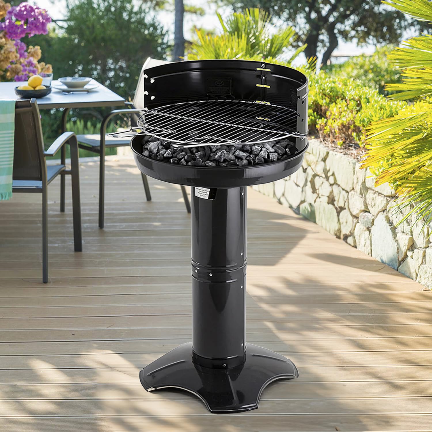 Avilia Grill na węgiel drzewny "t" ze stali, z aeratorem, chromowany grill stalowy z 2 uchwytami i kuchenką do letniego grillowania, wytrzymały i przenośny o dużej średnicy 50 cm