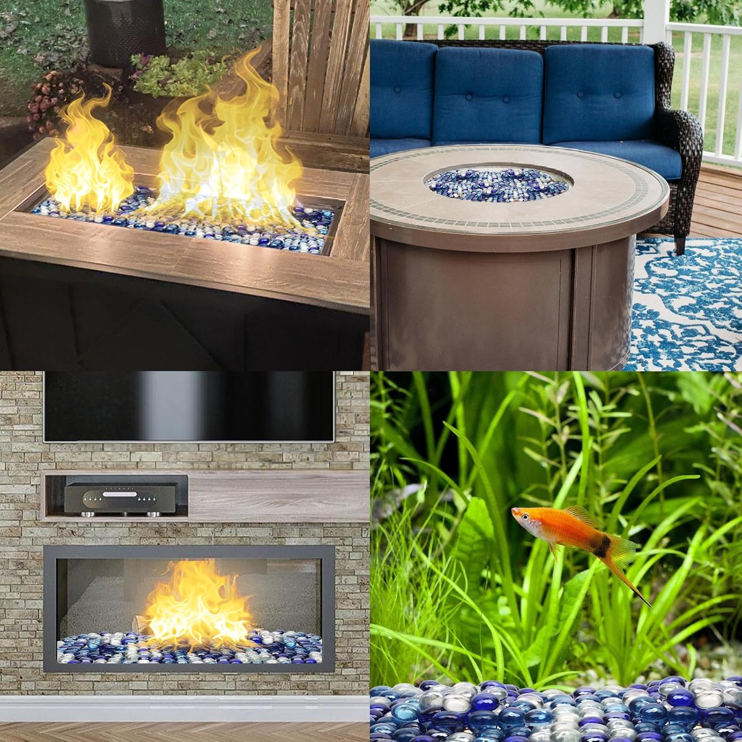 10lb Flat Glass Marbles, Blue Mixed Gemstone Vase Fillers Beads Decorative Glass Pebbles Floral Fish Tank Rocks for Vases Table Scatter Aquarium Decor