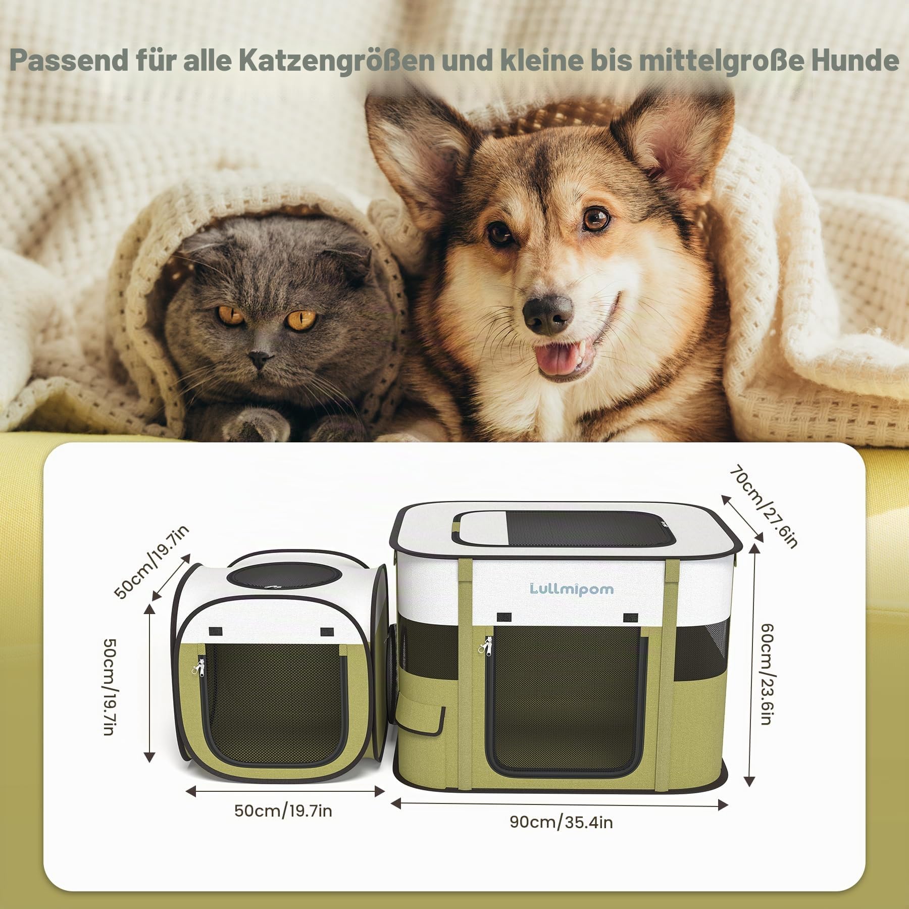 Tragbarer Laufstall für Katzen & Hunde, Wasserdicht & Langlebig, Outdoor/Indoor Katzenzelt, Pop-up Großer Hundezwinger, Einfacher Aufbau mit Tragetasche, Ideal für Reisen und Camping