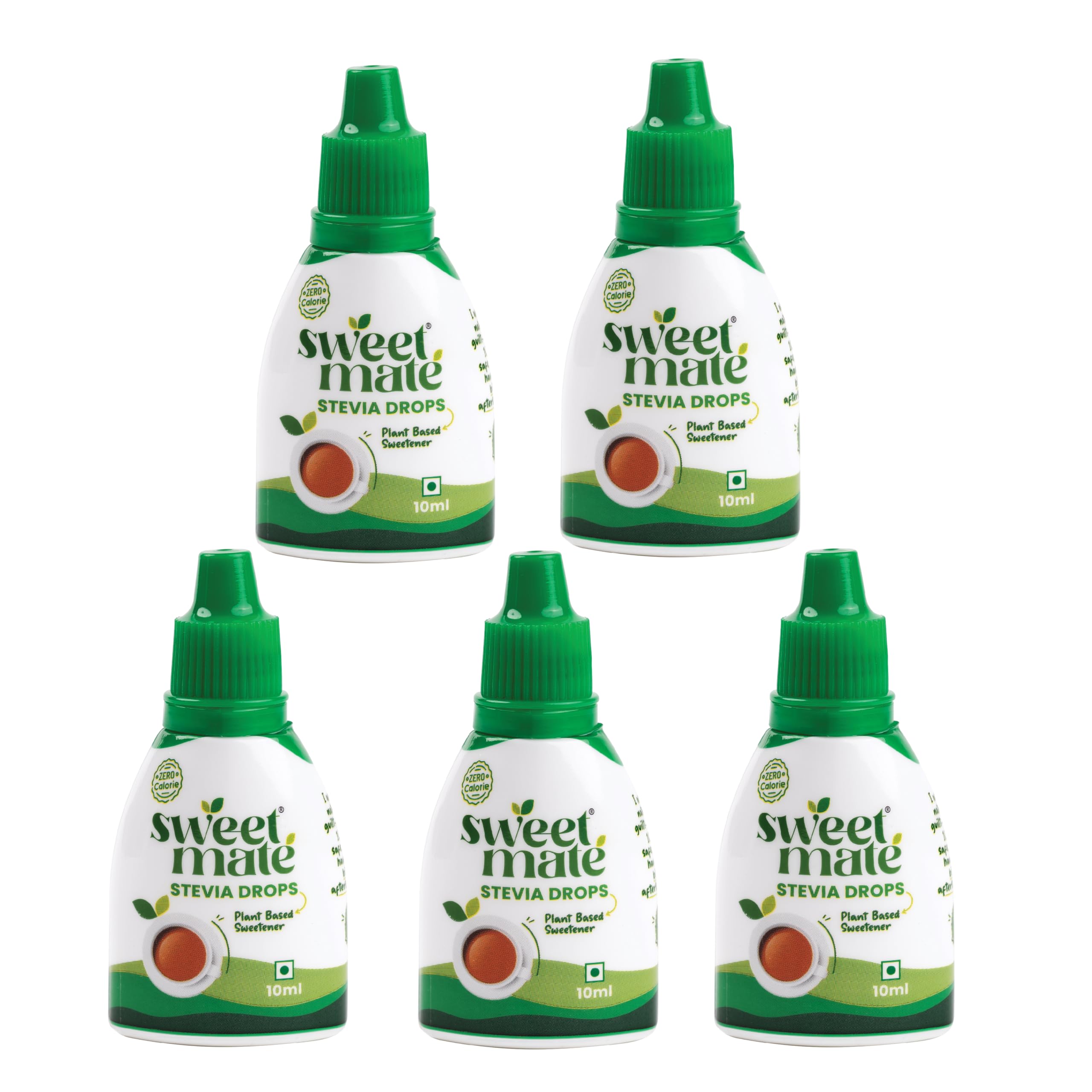 Sweetmate Pure Stevia Drops (10ml x Pack 5) 200 Drops/Pack - Zero Calorie, Diabetic Friendly, Sugar Free - Plant Based Natural Stevia Sweetener Liquid - Sugar Substitute