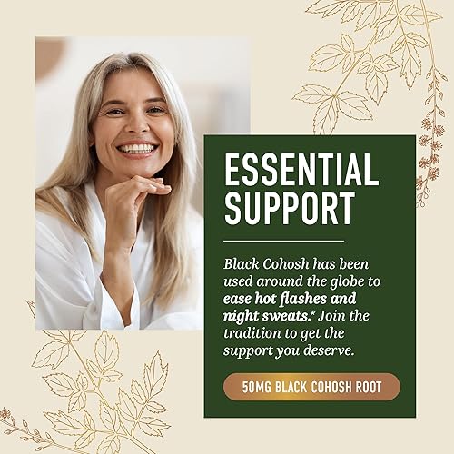 Miniatura 5 de Gomitas de cohosh negro para mujer, alivio de la menopausia para sofocos y sudores nocturnos, 50 mg de extracto de raíz de cohosh negro, sin gluten,