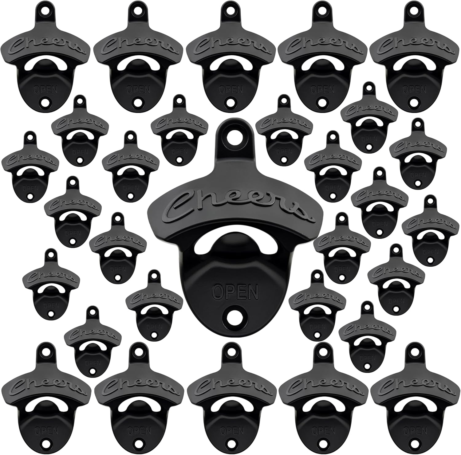 30 PCS Wall Mounted Bottle Opener Black, Bulk DIY Cheers Beer Cap Opener Table Mouned for Bar Wood