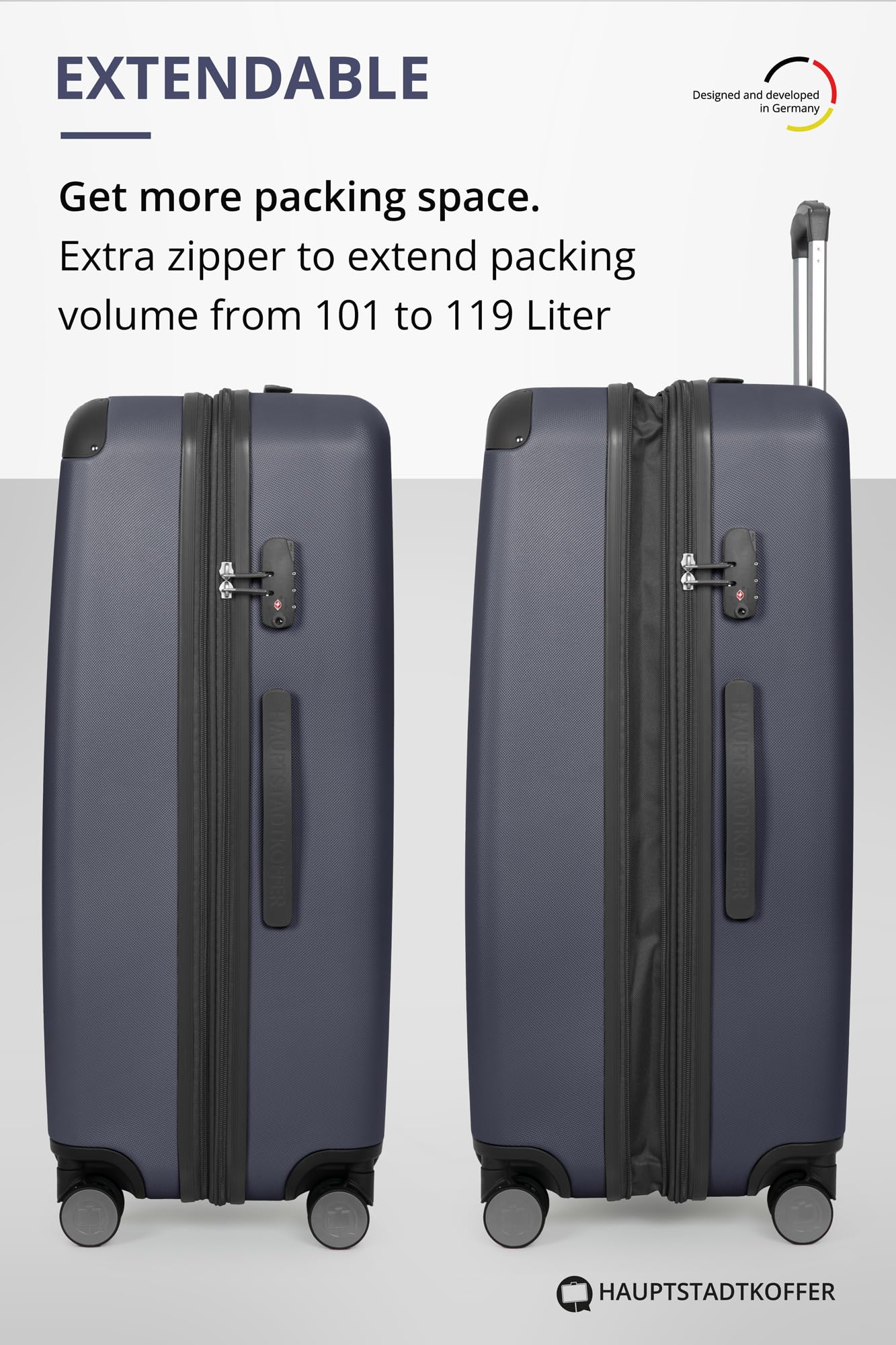 HAUPTSTADTKOFFER - Spree - Valigia Trolley rigido grande ABS TSA 4 ruote, 75 cm, 119 litres, Blu Scuro - 5