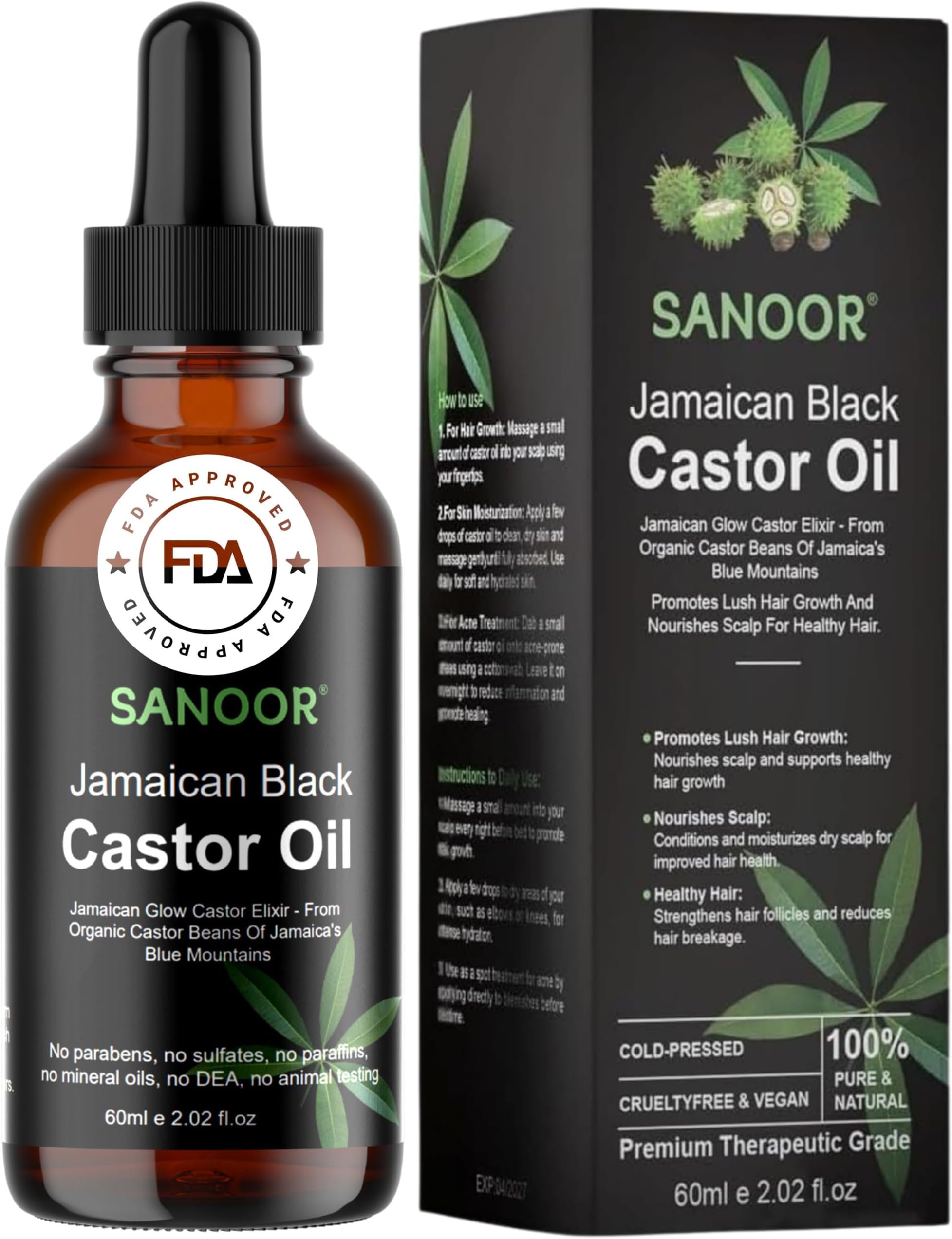 Jamaican Glow Castor Elixir Oil | 100% Pure and Natural - Premium Grade Leave In Oil for Hair Growth, Eyelashes and Eyebrows| Infused with Nutrients Pure Hair Butter | Cold-pressed | 60ml