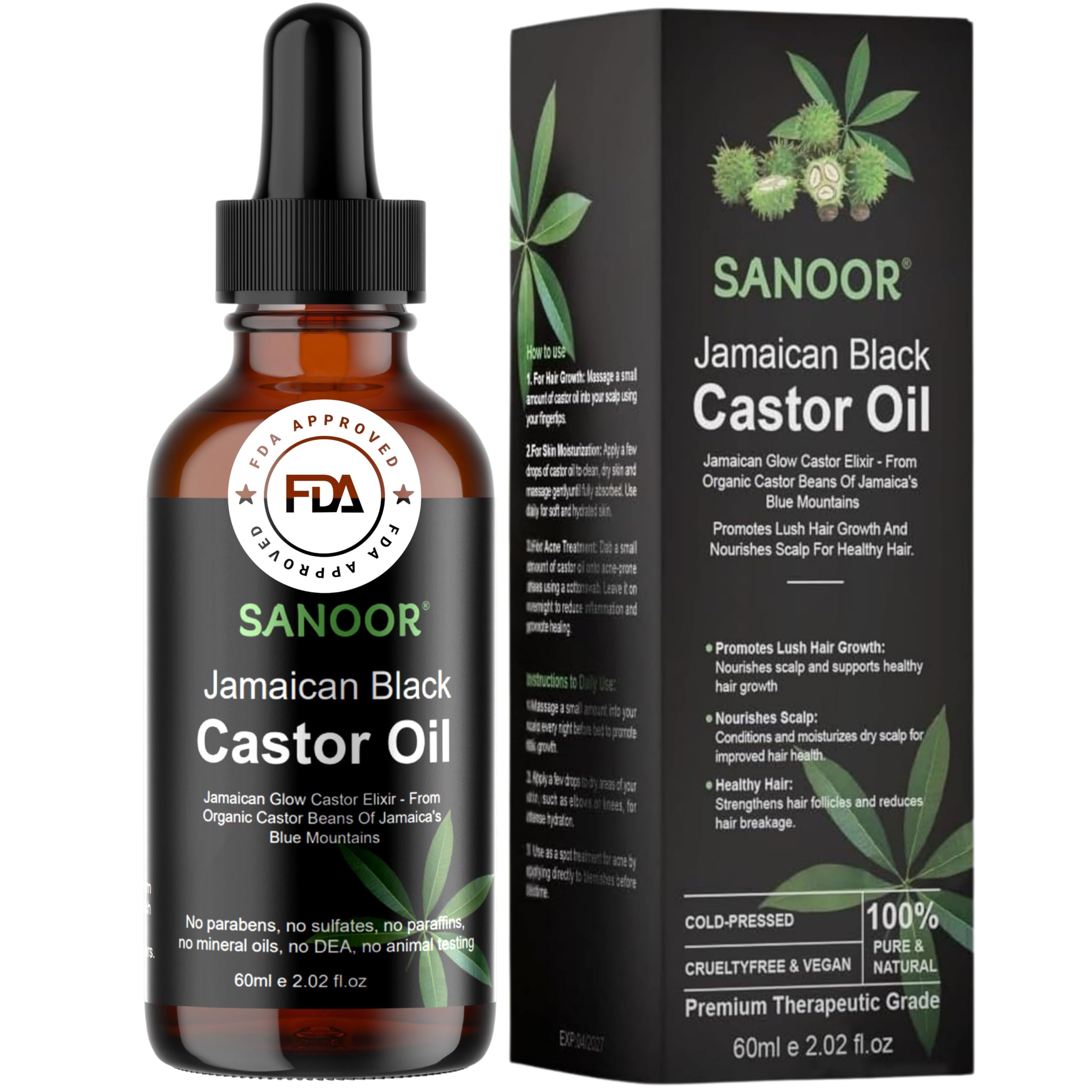 Jamaican Glow Castor Elixir Oil | 100% Pure and Natural - Premium Grade Leave In Oil for Hair Growth, Eyelashes and Eyebrows| Infused with Nutrients Pure Hair Butter | Cold-pressed | 60ml