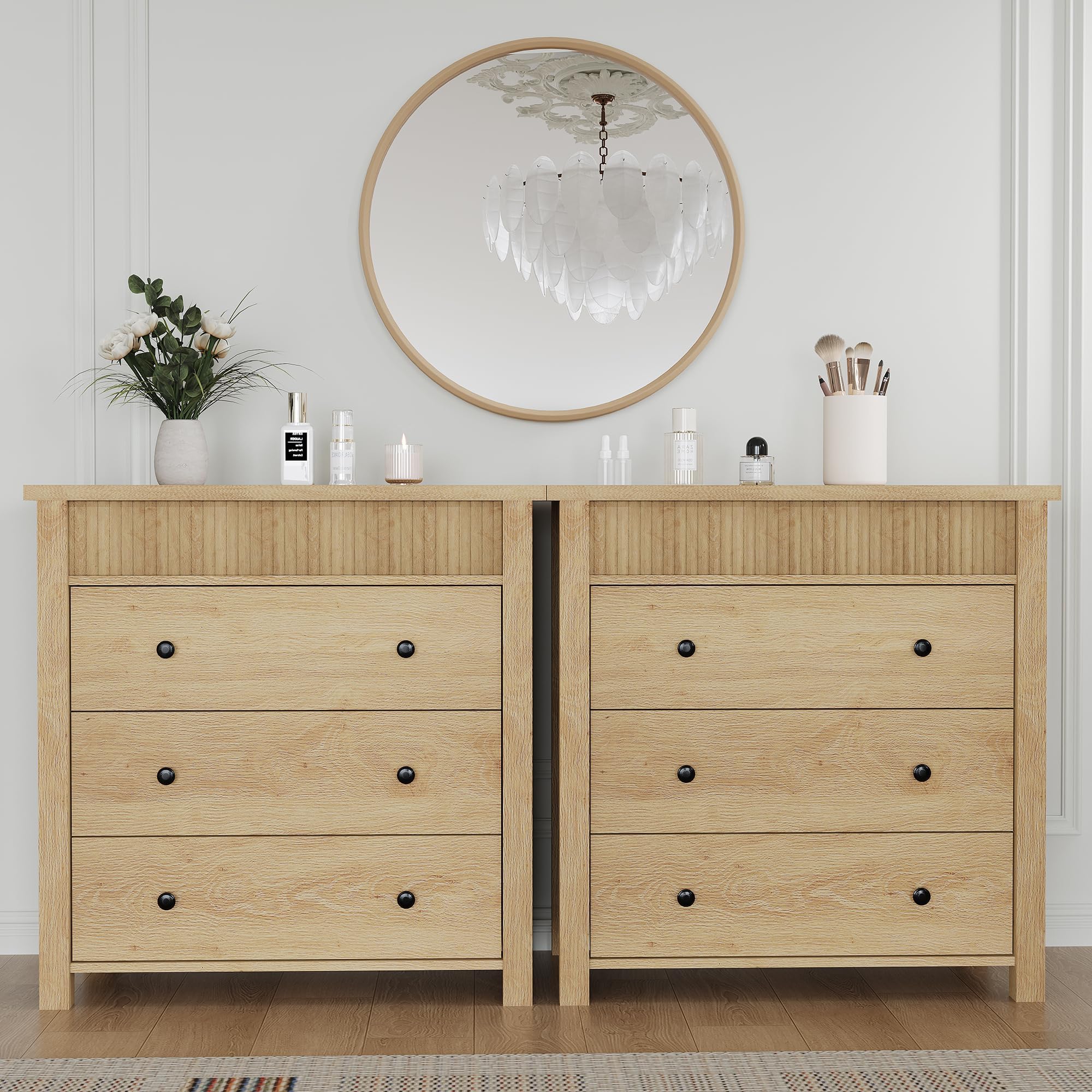 Garvee Comò a 3 cassetti per camera da letto, comodino moderno a coste in legno, cassettiera in legno per camera da letto, soggiorno, corridoio, 80 x 40 x 81 cm, rovere naturale